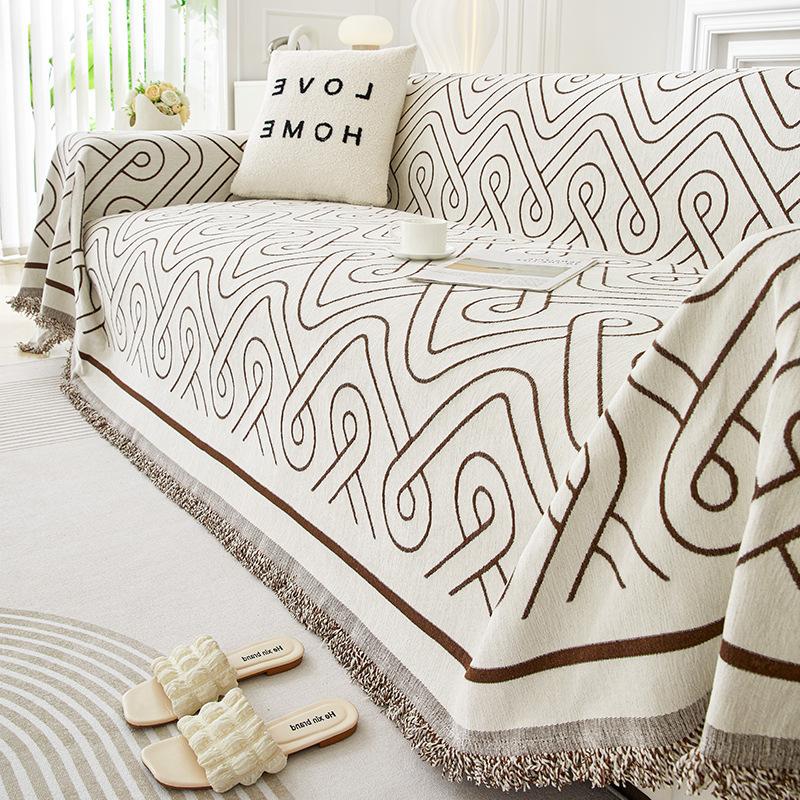 Geometric Chenille Sofa Towel Four Seasons All-Inclusive Sofa Cover Dust Cover Living Room Straight Row Sofa One Piece Cover Cloth