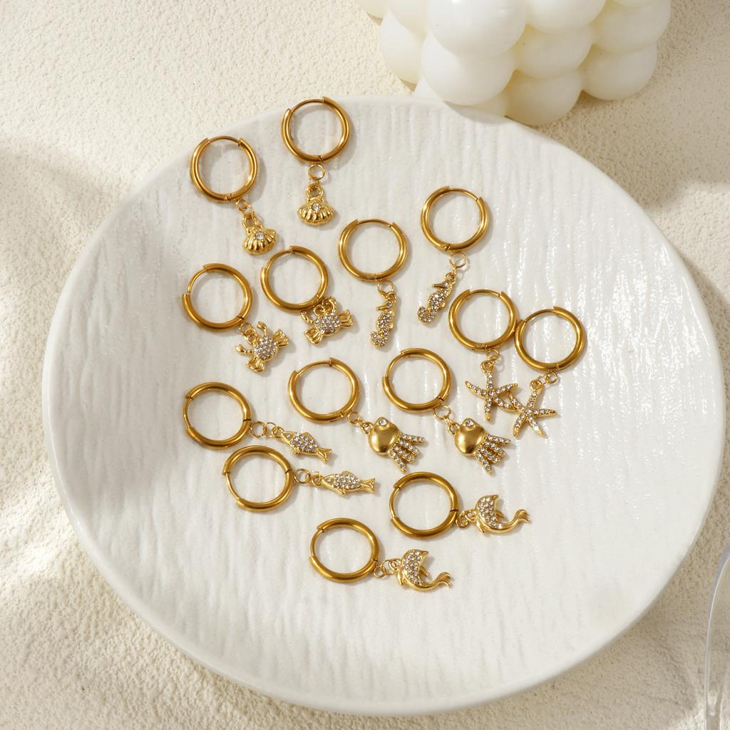 1 Paar Meeresohrringe Vergoldet 304 Edelstahl & Zirkonia Creolen Für Damen Schmuck Geschenk,Stift-/ Drahtgröße: 1 mm