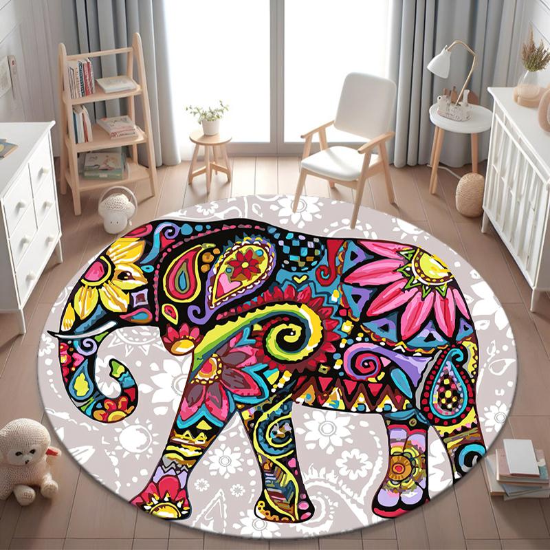 1Pc Elephant Circular Print Rug - Home Decoration Carpet For Living Room Bedroom Flooring Computer Chair Area Rug