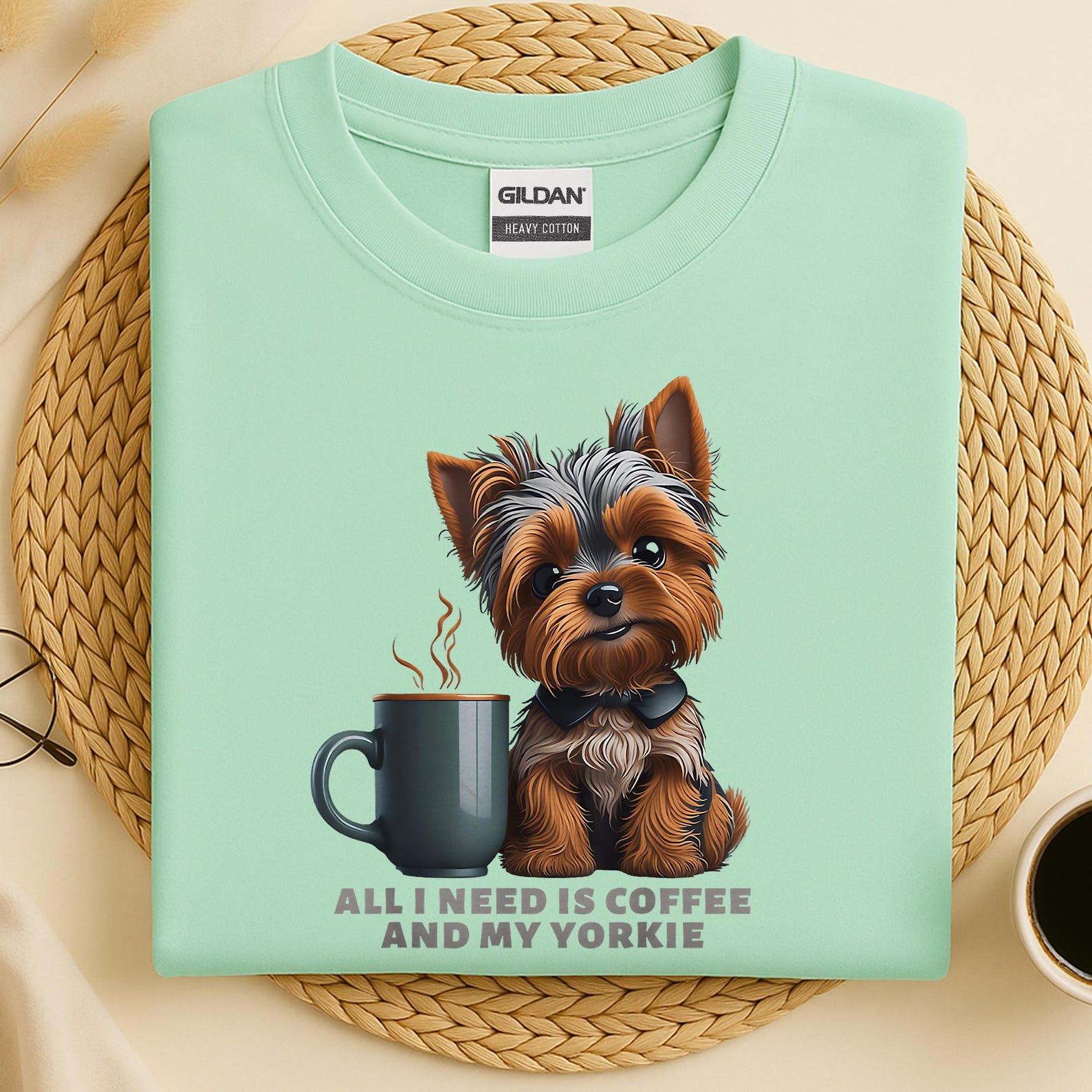 All I Need Is Coffee and my Yorkie T-Shirt, Yorkie Mama, Yorkie Mom Shirt, Funny Yorkshire Terrier, Dog Owner, Yorkie Owner Gift, Dog Lover XL