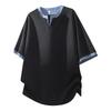 Men's Summer V-Neck Japanese Style Striped Two-Piece Look Shirt