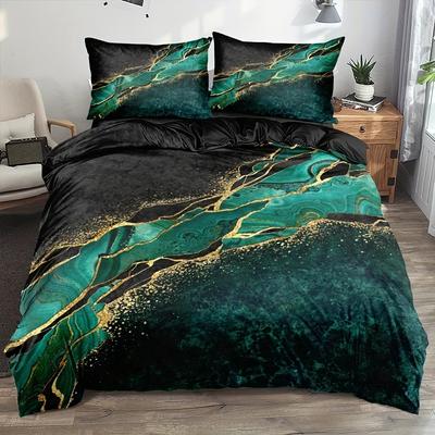 Bettbezug-Set mit abstraktem Marmor-Print (1 Bettbezug + 1/2 Kissenbezug ), Weiches goldenes Marmorierungs-Bettwäscheset für Schlafzimmer-Schlafsaal