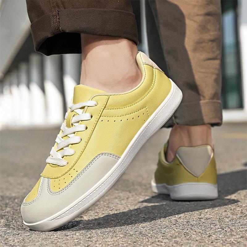Fashion Men Leather Casual Shoes Round Toe Flat Skate Shoes Street Breathable Lace-up Sneaker