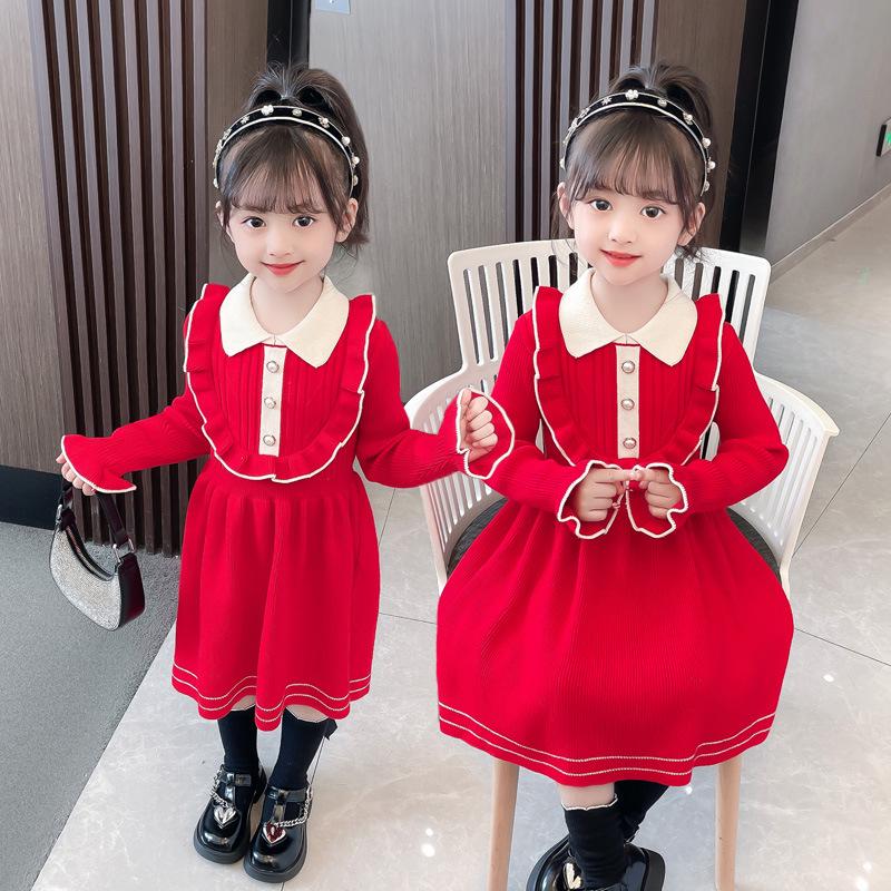 Girls' 2025 Princess Style Sweater Dress - Knitted Pullover for Spring & Winter, Korean Fashionable Wool Dress.