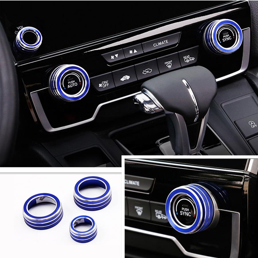 Car Dashboard Console Knob Blue Trim Cover 3pcs For Honda CRV CR-V 2017-