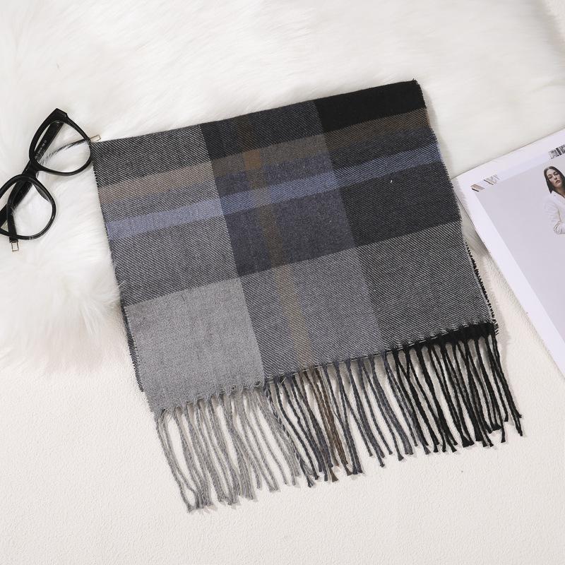 Stylish British Plaid Cashmere-Feel Scarf for Men & Children - Autumn/Winter Warm Shawl & Snood