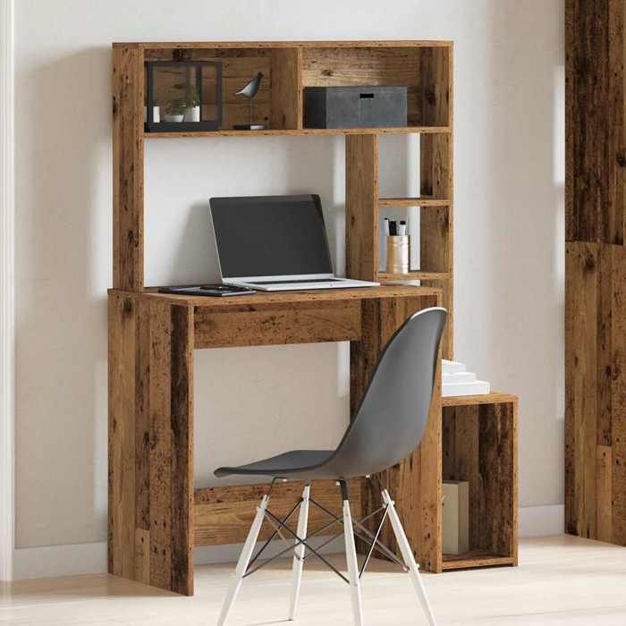 VidaXL Bureau avec étagères vieux bois 100x45x140 cm bois d'ingénierie, bureau d'ordinateur, bureau debout, bureau avec 860443