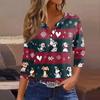 Women's T Shirt Tee Christmas Printed Button 3/4 Sleeve Tunic Daily Weekend Fashion Basic V- Neck Regular Top
