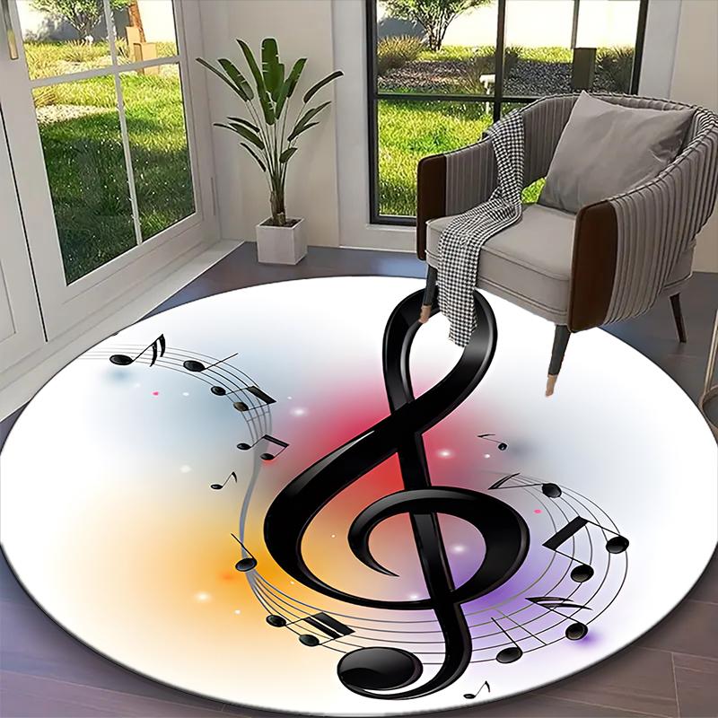 1pc Note Printed Chair Rug for Home Office Use, Living Room Kitchen Game Room Round Carpet