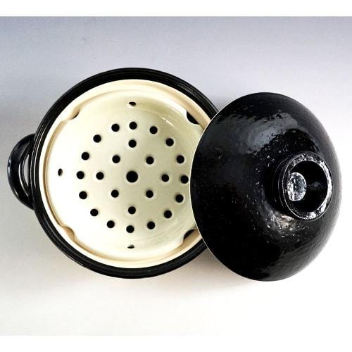 Nagatani-en Healthy Earthenware Steamer, Medium, 27 cm, 2000 ml Capacity, Serves 2-4, Direct Heat Only, Black, Iga-yaki, Made in Japan, ZW-22