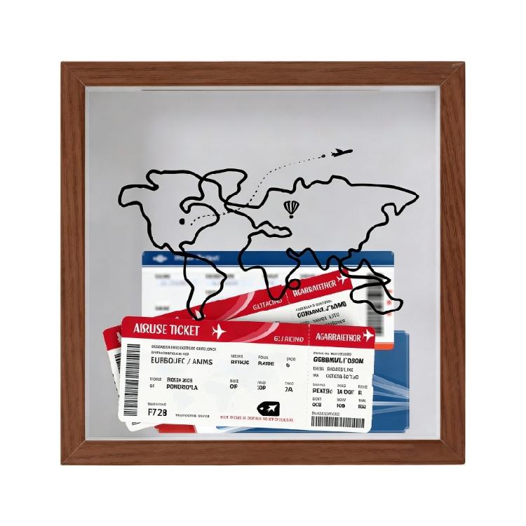 Sturdy Wooden Memory Storage Frame Made To Present Special Event Tickets 20x20cm