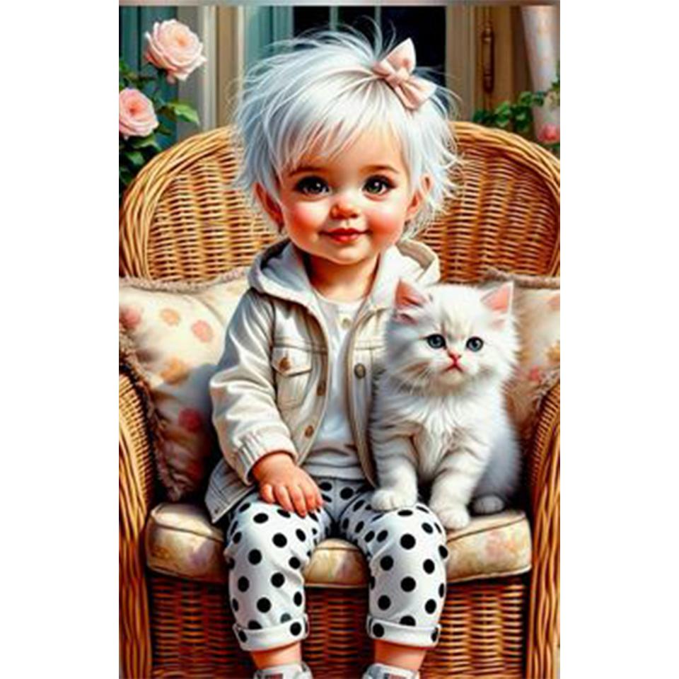 New 2025 Cross Embroidery Girl and Animal Cat 5D DIY Diamond Mosaic Rhinestone Embroidery Kit Home Wall Decoration Gift