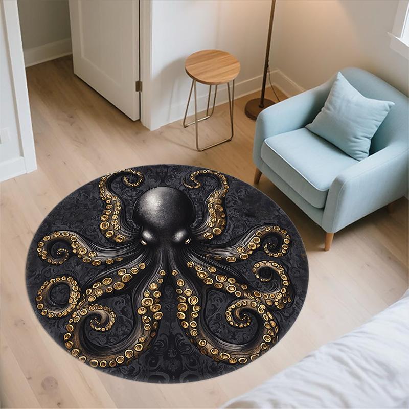 Oktopus,Runder Teppich,Teppich für Wohnzimmer Schlafzimmer Sofa Spielzimmer Dekor,Rutschfeste Fußmatte