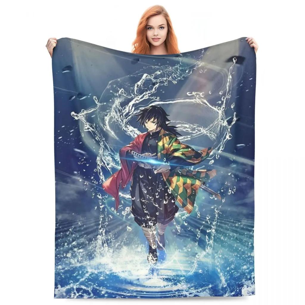 Water Hashira Giyu Tomioka Blankets Coral Fleece Plush Anime Demon Slayer Super Soft Throw Blanket for Car Sofa Couch Bedspread
