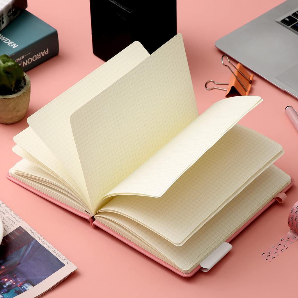 CAGIE 5mm A5 Classic Business x with Pen Pink Notebook, Grid, Notebook, Hardcover, Notebook, Journal, Notebook, 14.5cm 21cm, Holder,