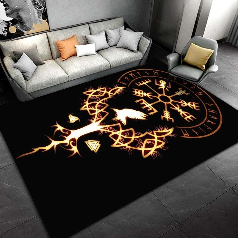 Runic Viking Nordic Tree of Life Carpet with Crow and Glowing Symbols Suitable for Use As an Anti-slip for Living Room Bedroom Sofas
