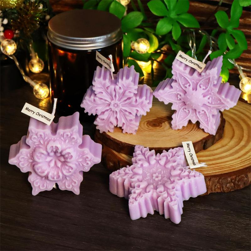 Christmas Snowflake Silicone Candle Mold DIY Flat Gypsum Claying Casting Resin Epoxy Silicone Fondant Mold Christmas Party Decor