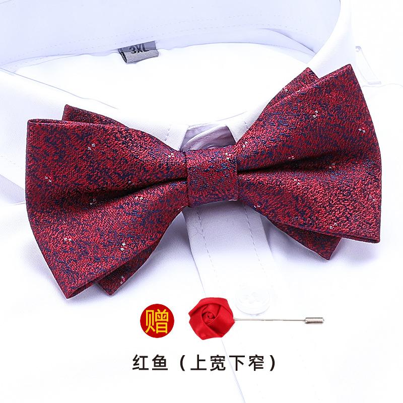 Men'S Double-Layer Synchronized Fabric Bow Tie Groom Best Man Banquet Wedding British And Korean Version Trendy Bow Women'S Free Brooch