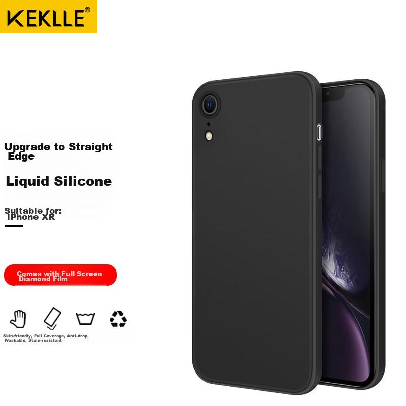 iPhone XR Hülle, Magischer Würfel Gerade Kante Flüssigsilikon Schutzhülle, Stoßfest Voller Schutz Kameraobjektiv Ultra-Dünn Weiche Hülle, Elegant Schwarz