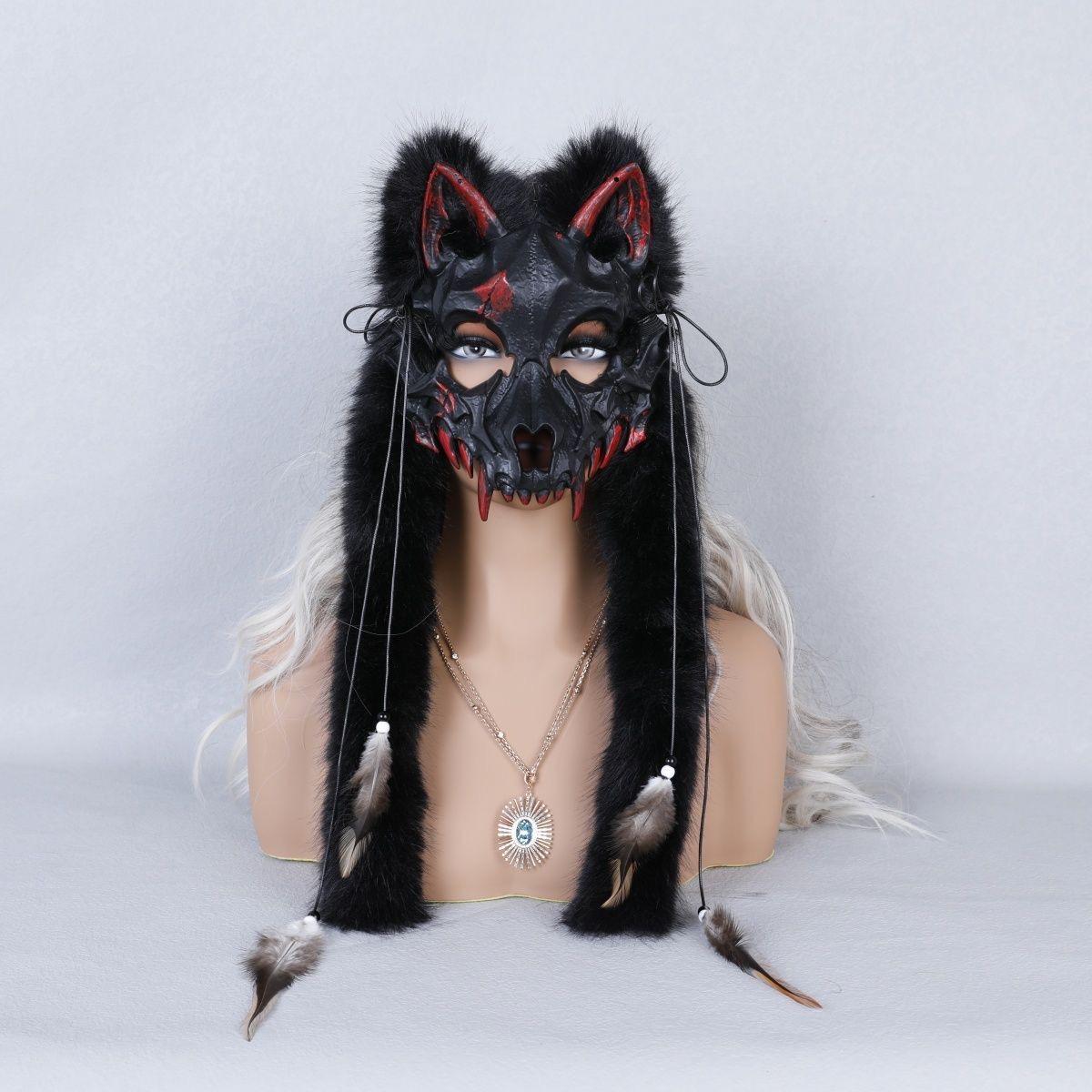 Animal Ear Wolf Mask Halloween Fancy Dress Stage Performance Prop чёрный