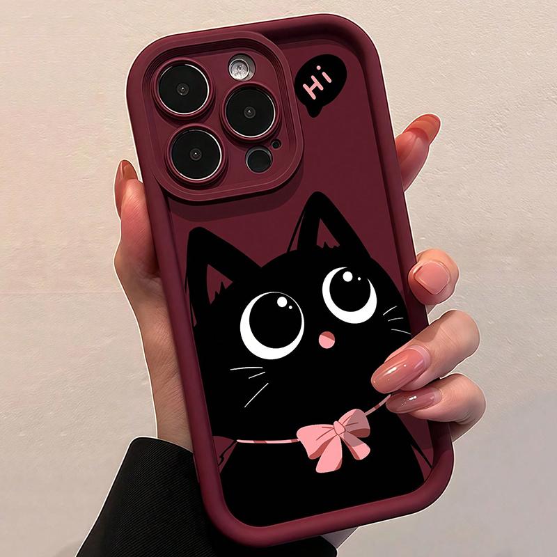 

Shockproof Phone Case For iPhone 17 16 15 14 13 12 11 Pro Max XS X XR 7 8 16 Plus 16E 17Air With Cute Red Wine Cat Graphic Cover iPhone SE (2020)