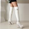 Double Row Metal Belt Buckle Side Zipper Round Toe Platform Ultra-High Thick Heel Over The Knee High Boots New Long Boots
