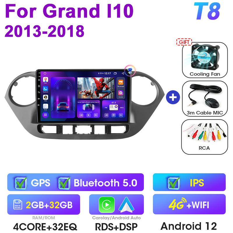 2 Din Android 12 Car Radio For Hyundai Grand I10 2013-2018 Multimedia Video Player GPS 4G Carplay Auto Stereo RDS DVD Head Unit