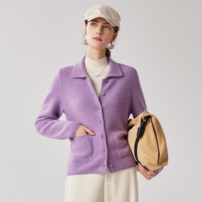 Zhaojun Women's 100% Cashmere Thickened Lapel Cardigan