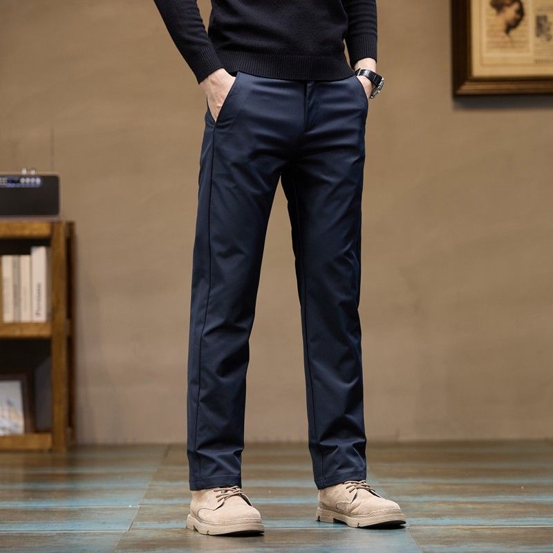 Foreign Trade Surplus Pure Cotton Straight-Leg Business Casual Pants for Men, New Spring and Autumn Style, Loose Fit, Stretchy Workwear Long Pants