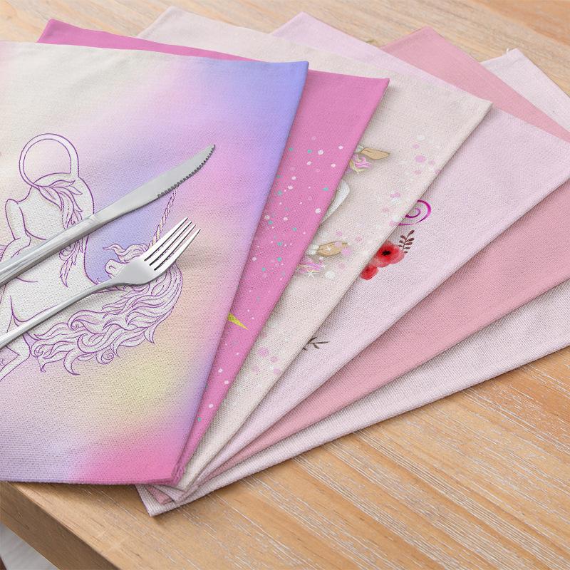Nordic INS Cartoon Unicorn Linen Tables Mat Non-slip Heat Resistant Placemat For Table Drink Cup Coaster Kitchen Accessories
