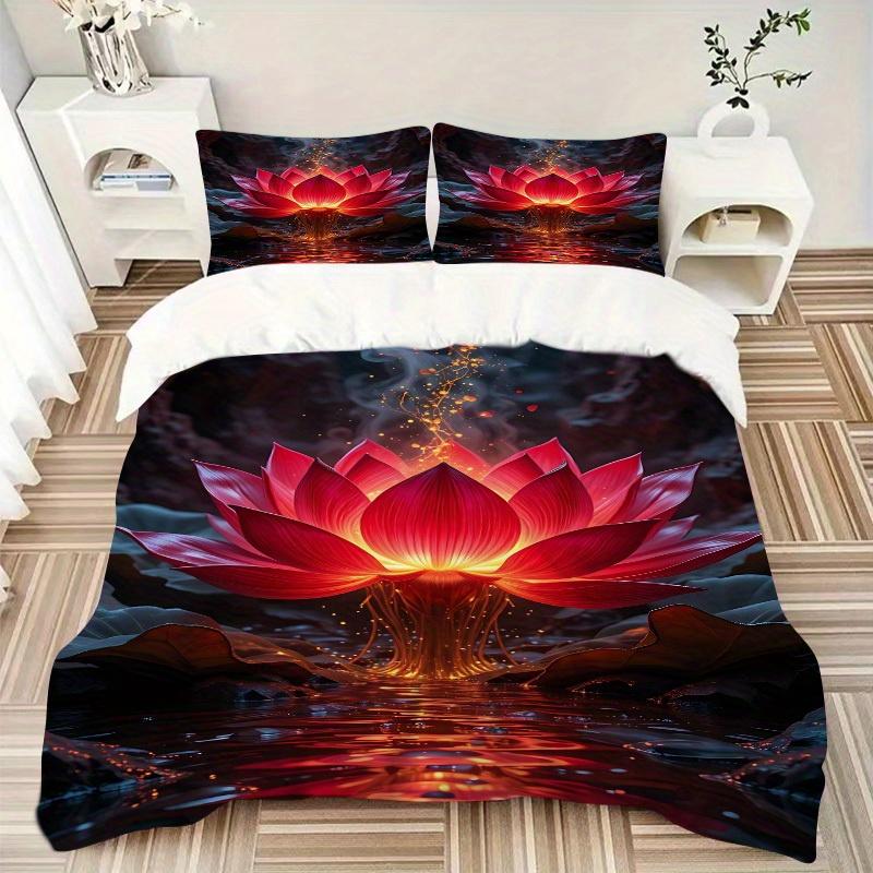 3pcs Lotus Bloom Soft Comfortable Bedding Set, For Bedroom, Guest Room And Dorm, All - Season Use, High-Definition Printing171