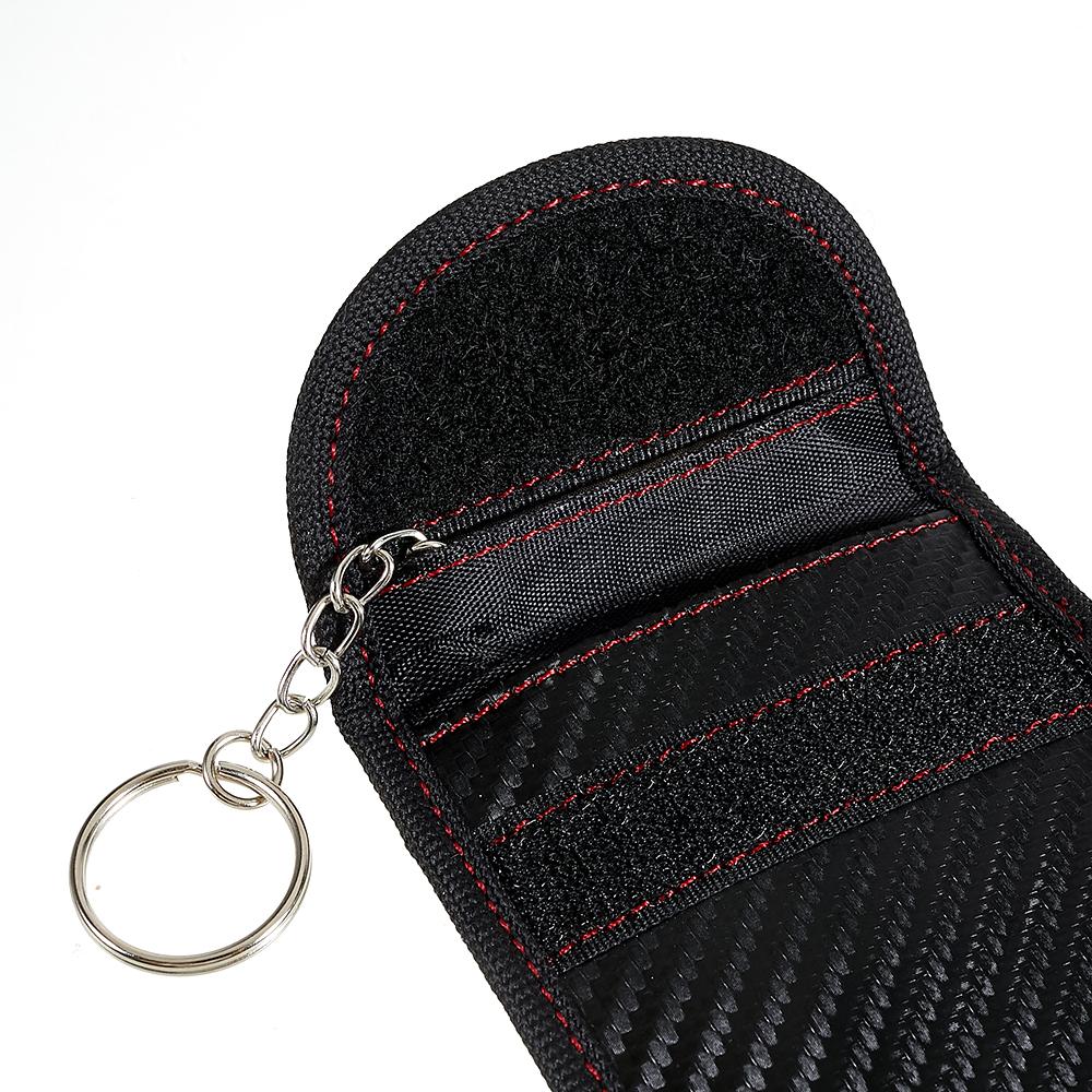 Double Layer Carbon Fiber Texture Leather RFID Blocking Car Key Signal Shielding Bag Key Storage Pouch