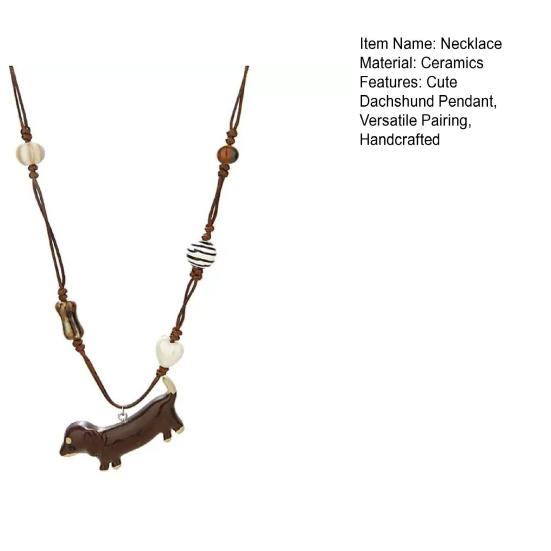 Dachshund Pendant Necklace Ceramic Mini Dog Charm Necklace Girls Retro Necklace Gift for Dog Lovers Birthday Anniversary