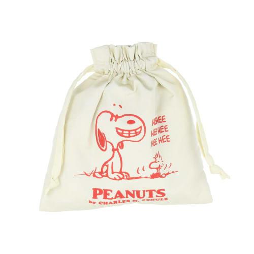 Sunstar Stationery Snoopy Peanuts Drawstring Bag, Puff Print, American Style, Ivory, S2335611