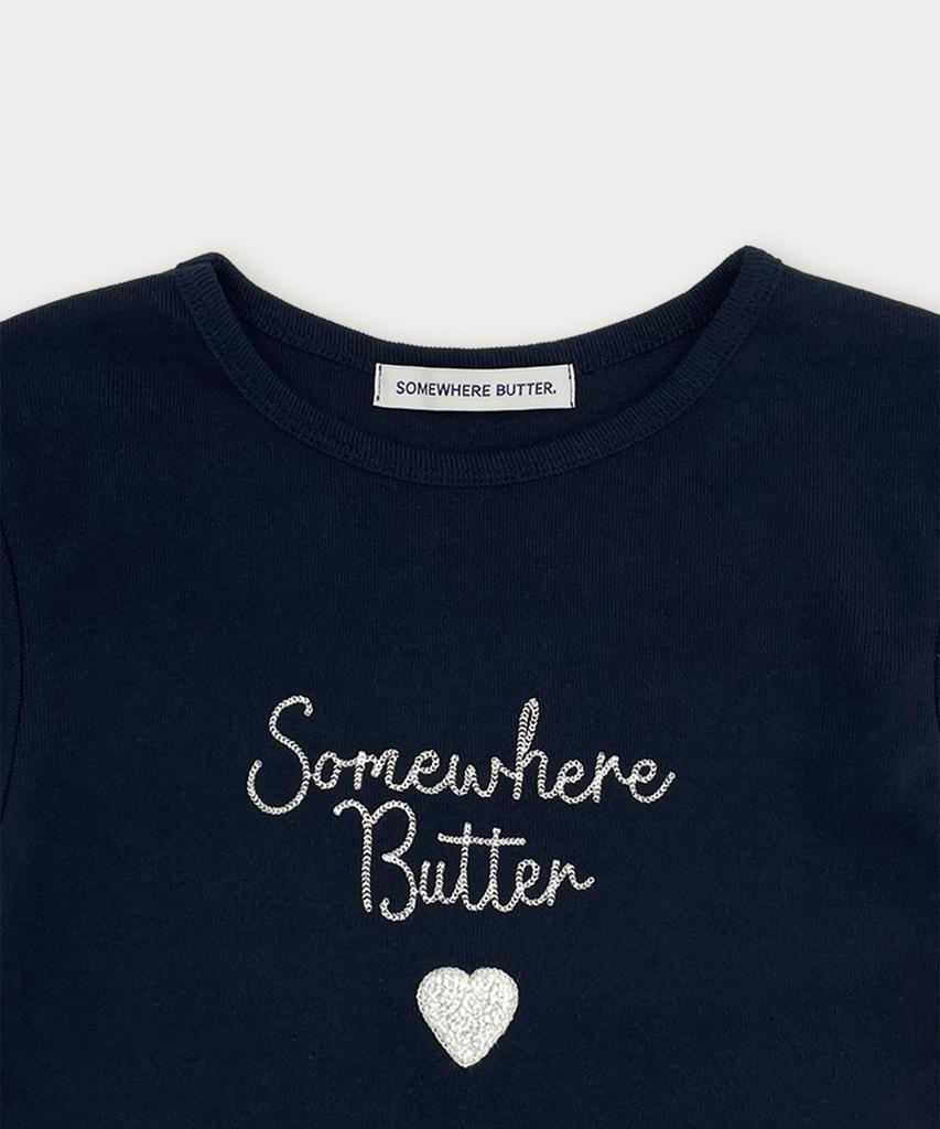 Sseomweeobeoteo Boucle Heart Logo Top - Navy