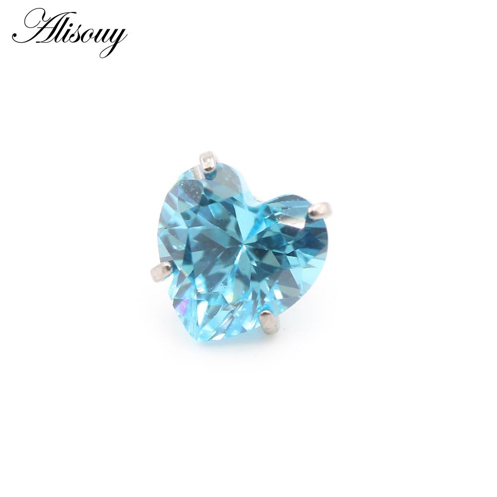 

Alisouy 1PC титановый внешний нить сердце циркон для губ лабрет кольца гвоздики серьги пирсинг DIY украшения для тела аксессуар M0.9-5MM морской синий