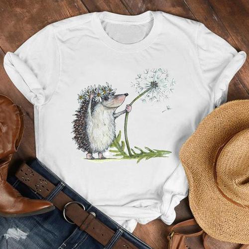 Hedgehog Animal Tshirt Summer Fashion Cartoon Cute Hedgehog Plus Size Women Casual T-shirt Short Sleeve S