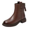 Soft Leather Boots Women's Autumn and Winter Boots New Mid-heel Soft-soled Zipper Winter Velvet Soft Leather Soft-soled Fashion Boots