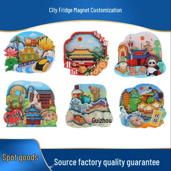 National City Scenic Cartoon Holz-Epoxid-Kühlschrankmagnet