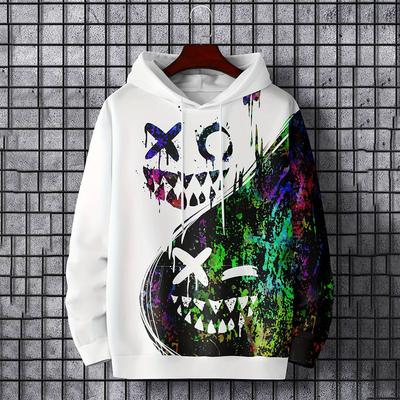 Sudadera Hombre Bloque de Color Estampado Sonrisa Sudaderas Geniales Y2k Blusa Jersey Bolsillo Canguro Mangas Largas Tops Otoño Ropa de Hombre