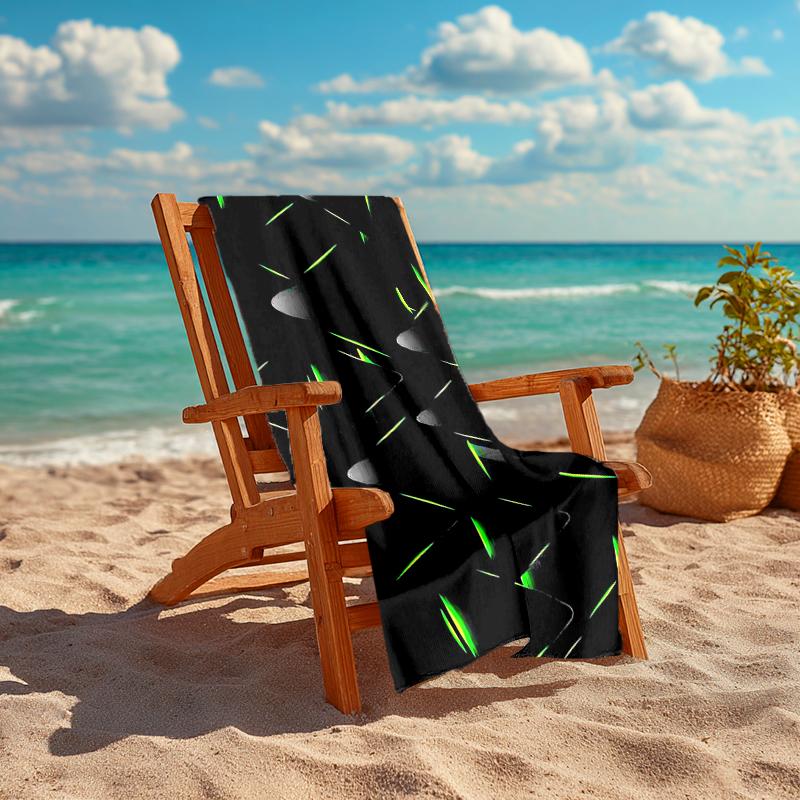 1Pc Green Lines Beach Towel, Quick Dry, Multi-Use for Beach Pool Gym Yoga Home Travel, Christmas, Halloween, Xmas Gift M928205