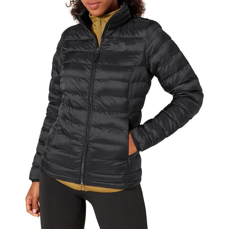 Women's Lightweight Long-Sleeve Water-Resistant Jacket Warm Slim Stand Up Collar Zipper Coat