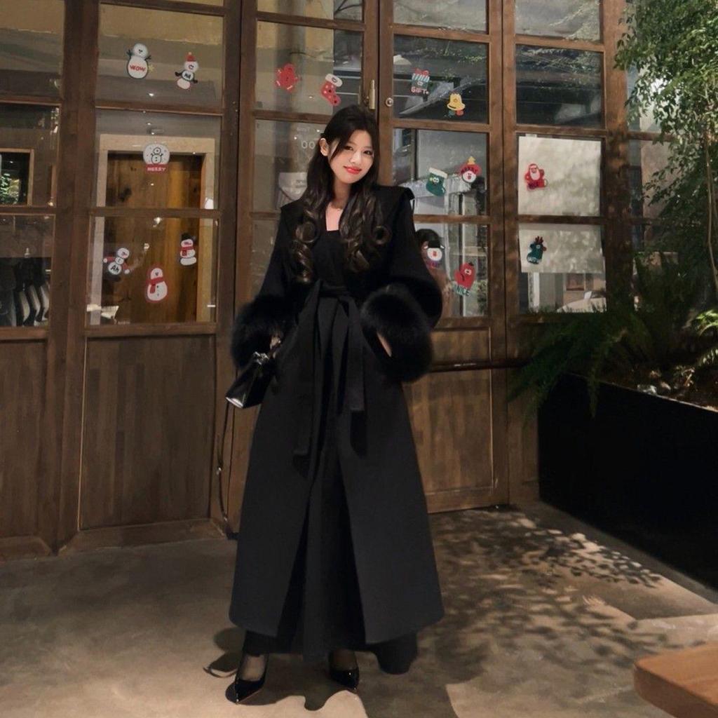 2025 Herbst/Winter Petite Koreanischer Wollmantel mit Pelzärmeln – High-End-Mode