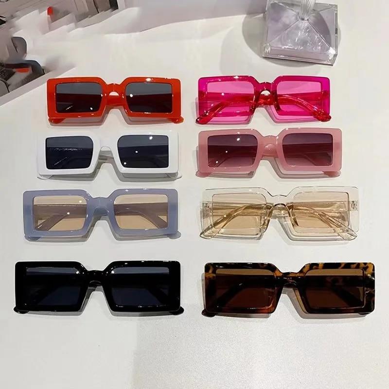 New Fashion Small Rectangular Frame Sunglasses Retro Vintage Glasses Jelly Color Sun Shade Glasses Female Summer Beach Eyewear