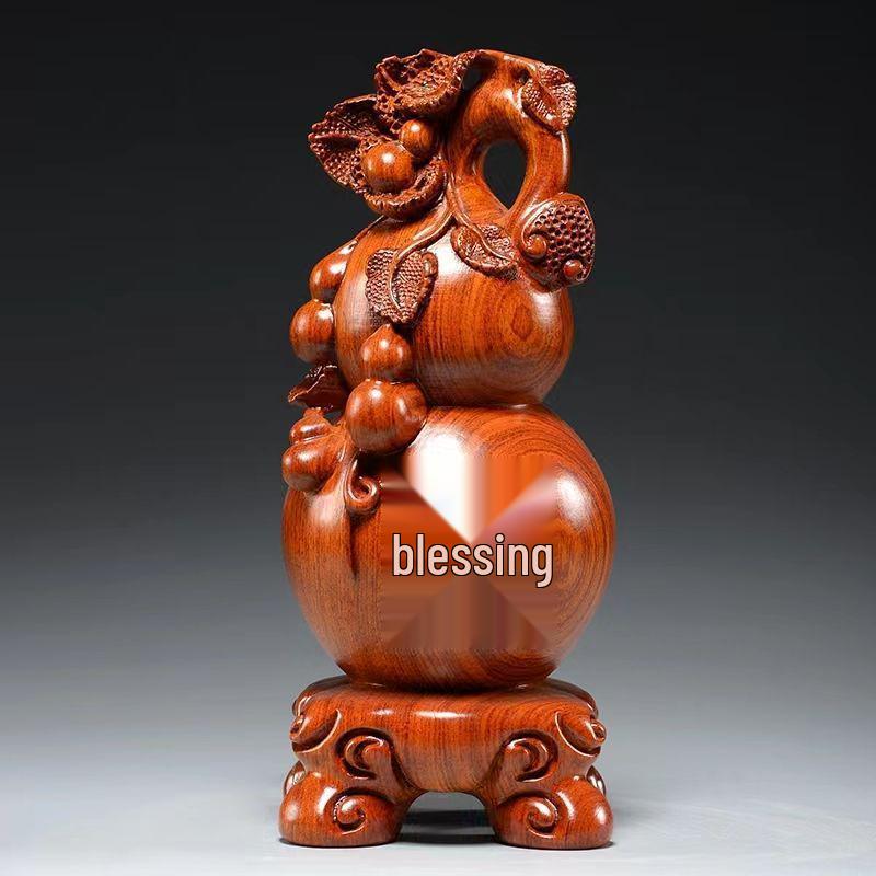 Large Pear-Shaped Mahogany Wood Fu Lu Ornament - Living Room Decoration & Handcrafted Gift
