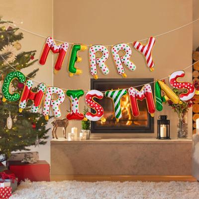 Candy Color Merry Christmas Letter Foil Balloon 2024 Xmas Party Balloon Banner Decorations Happy New Year Navidad Kids Favors