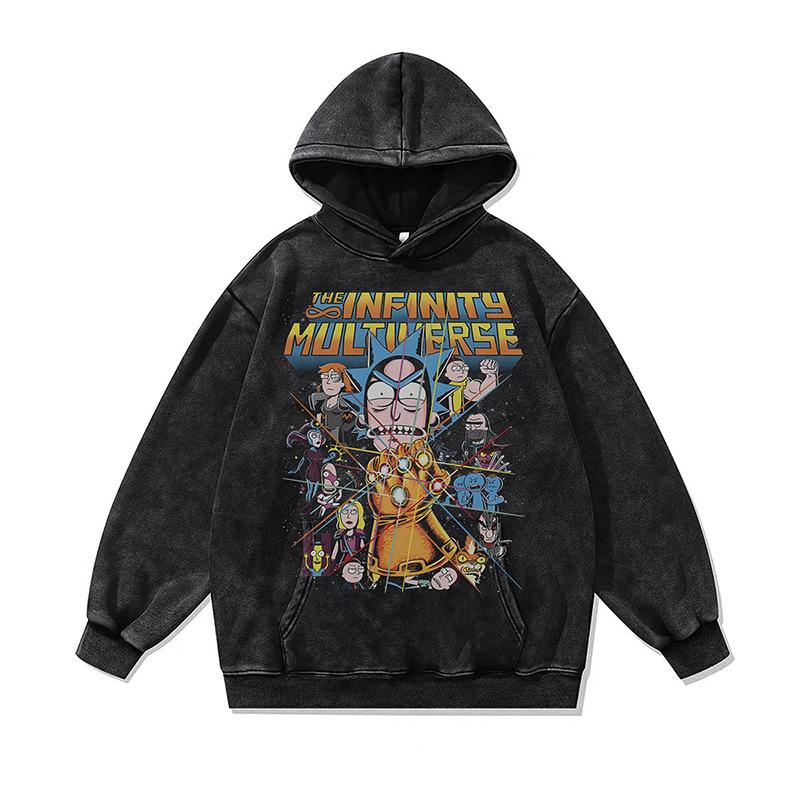 Cartoon Digital Direct Injection Printing Hooded Sweater Oversize Retro Washed Old Hoodie For Men And Women