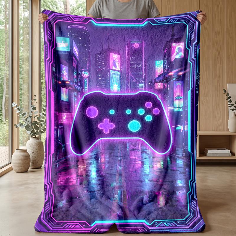 Cosmic Neon Game Controller blanket Personalized Name Flannel Blanket Soft Cozy Plush Throw for Sofa Bed Lightweight Home Decor