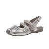 Fashion Bow Square Toe Flat Sandals Women Bead Mary Jane Shoes Woman Casual Summer 2025 Trend Shallow Dress Loafers Elegant Sandalias
