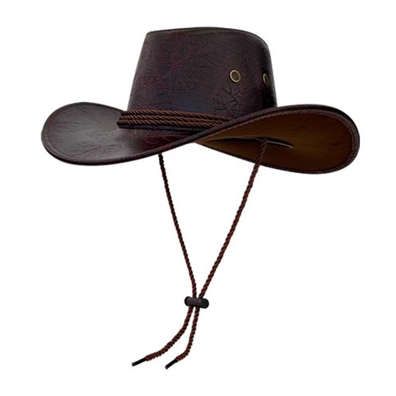 Vintage Faux Leather Western Cowboy Hat Gentleman Jazz Hats For Men Women Outdoor Travel Cowgirl Hat